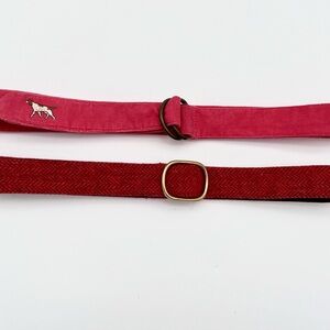 LL Bean Preppy Pink Burgundy Women's Ribbon (2) Belts Corduroy dog embroidery ML